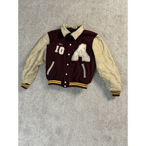 Vintage Rennoc Varsity Jacket Mens Large Burgundy Wool Leather Letterman 80s
